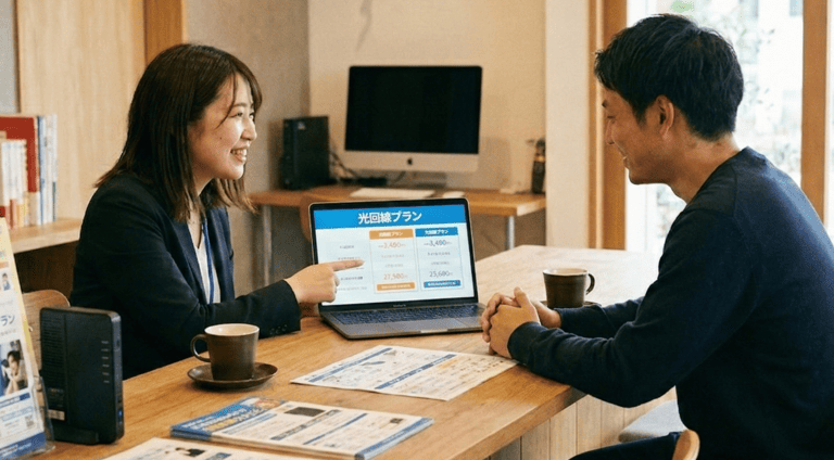 ネット回線の説明をしている様子